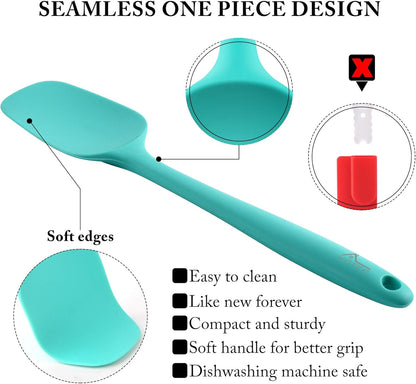 HOTEC 600℉ Heat Resistant BPA-Free Silicone Rubber Spatula Set,Kitchen Cooking Spatulas, Baking, Mixing for Non Stick Cookware, Dishwasher Safe, Set of 5 Aqua Sky