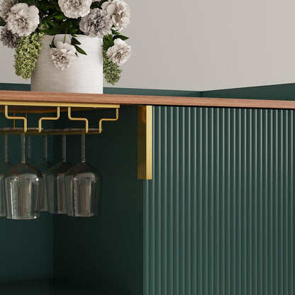 ARTPOWER 48" Wine Bar Cabinet with Fluted Texture, Modern Buffet Sideboard with Wine Rack and Glass Holder, Liquor Coffee Station with Storage for Kitchen, Living Room, Home Bar, Green