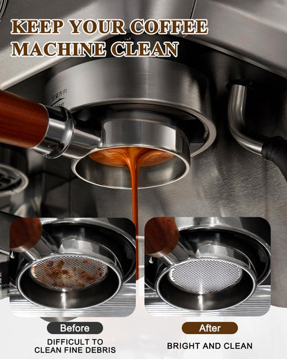 53.5mm Coffee Puck Screen & Walnut Puck Screen Holder, 316 Stainless Steel Espresso Filter for Espresso Portafilter, Professional Tool for Portafilter Filter Basket