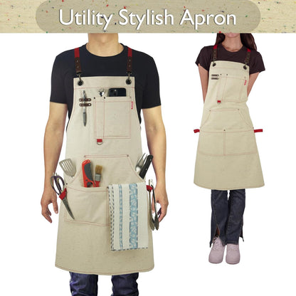 Work Aprons with Multiple Pockets, Waterproof Canvas for Cooking, Painting, Crafting, Gardening, Sizes M to XXL, Colorful Spots