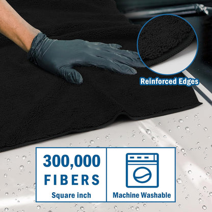 HOMEXCEL Professional Large Microfiber Car Drying Towels 4 Pack, Lint Free, Scratch Free, Highly Absorbent Drying Towel for Cars, SUVs, RVs, Trucks, and Boats,31" x 24 ", Black