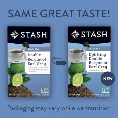 Stash Tea Double Bergamot Earl Grey Black Tea - Caffeinated, Non-GMO Project Verified Premium Tea with No Artificial Ingredients, 18 Count (Pack of 6) - 108 Bags Total
