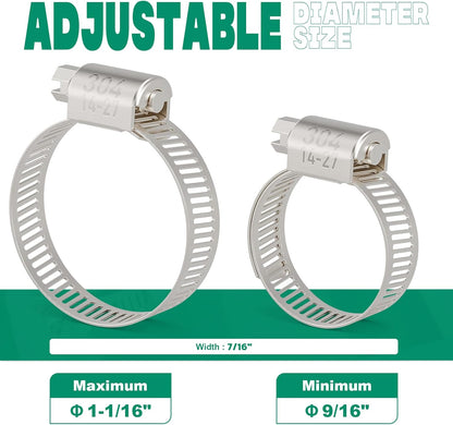 15PCS Hose Clamps Stainless Steel Adjustable 9/16"– 1-1/16"(14-27mm) Worm Gear Hose Clamp, Heavy Duty Metal Small Hose Clamps for Automotive, Pipe, Radiator Plumbing, Fuel Line