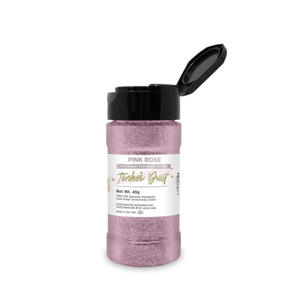 BAKELL Pink Rose Edible Glitter, 45 Grams | TINKER DUST Edible Glitter | KOSHER Certified | 100% Edible Glitter | Cakes, Cupcakes, Cake Pops, Drinks, Dessert Vegan Glitter & Dusts (45g Shaker, Pink Rose)