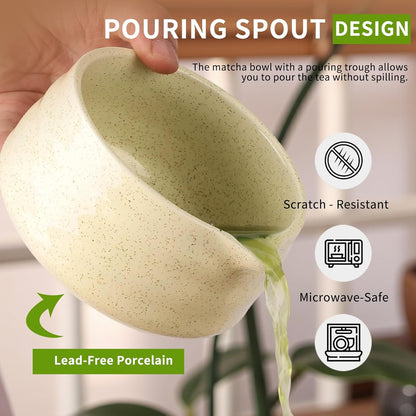 Japanese Matcha Whisk Set - 7-Piece Kit Bamboo Chasen, Ceramic Bowl with Spout, Stainless Steel Sifter & Holder Yellow