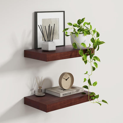 Fun Memories 9 Inch Deep Floating Shelves, Rustic Solid Wood Floating Shelf 16 Inch Long, 16 x 9 Wide Bathroom Shelves for Storage & Display, Red Brown