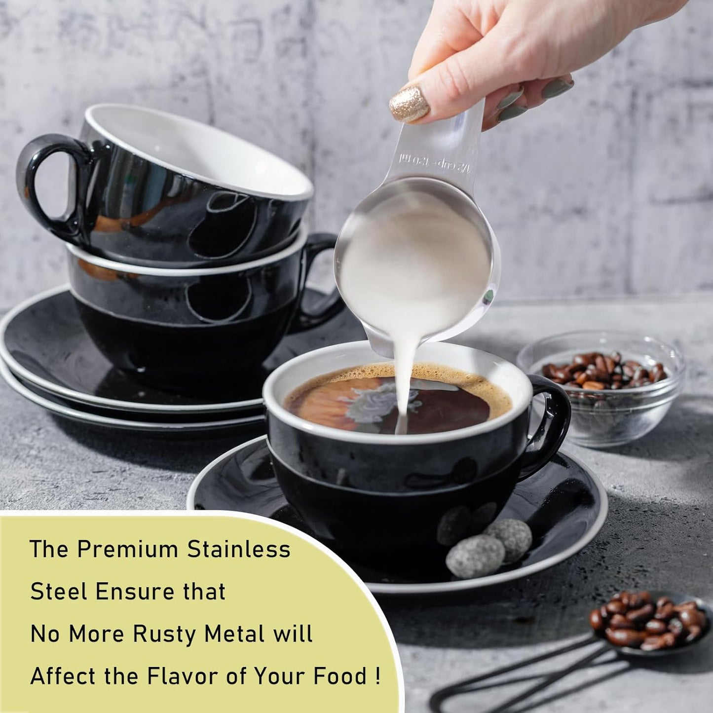 2PCS 1/4Cup (60ml, 2oz) Single Measuring Cup, Stainless Steel Measure Scoop, Metric and US Measurement, Heavy Duty, Dishwasher Safe