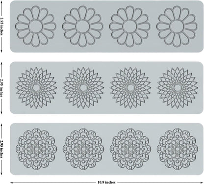 Embossing Lace Fondant Molds, Multi Circle Flowers Lace Mat Wedding Cake Decoration Tool, Rattan Shaped Cupcake Mat Silicone Molds Set of 3