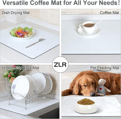ZLR Coffee Mat - 16" x 20" Large Kitchen Hide Stain Absorbent Dish Drying Mat for Countertop - Easy to Clean Coffee Bar Mat for Espresso Machine and Spill Protection - Milk White
