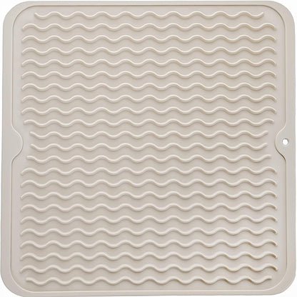 Silicone Dish Drying Mat for Multiple Usage,Easy clean,Eco-friendly,Heat-resistant Silicone Mat for Kitchen Counter or Sink,Refrigerator or Drawer liner Tapioca M 12 inches x 12 inches