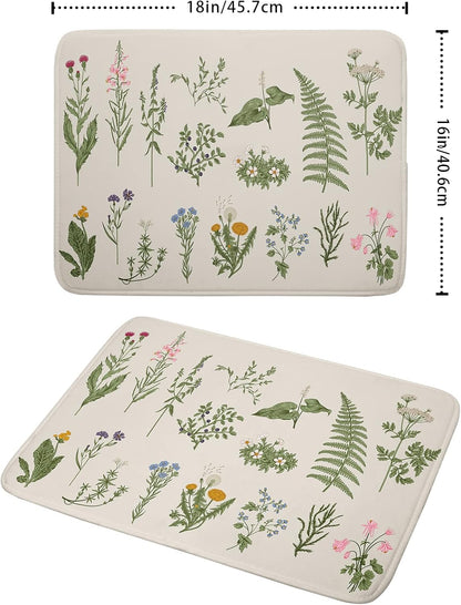 Sage Flower Herbs Dish Drying Mat For Kitchen Counter 16x18 In Green Leaves Microfiber Absorbent Dishes Pad Wild Plant Herbs Drying Pad Dish Drainer Rack Absorbent Fast Dry Kitchen Accessories