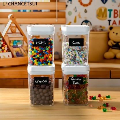 CHANCETSUI Airtight Kitchen Food Storage Containers: Clear Plastic Pantry Organizer with Lids for Baking Ingredients, 4-Piece Canister Set, 1.1 qt /1 L
