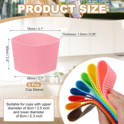 uxcell 6Pack Coffee Cup Sleeves, Reusable Silicone Heat Resistant Cup Protective Sleeve Nonslip Mug Protector Cover for Home Travel Coffee Mug Glasses Water Bottle Boots, Pink