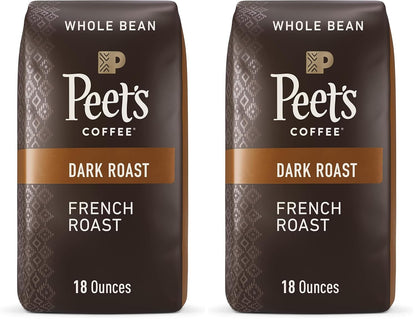 Peet's Coffee, Dark Roast Whole Bean Coffee - French Roast 36 Ounces (2 Bags of 18 Ounces)