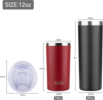 HASLE OUTFITTERS 12 oz Skinny Tumbler, Stainless Steel Insulated Slim Tumbler set bulk with Lid, Reusable Double Wall Travel Coffee Mug, Durable Powder Coated Travel Water Cup(Red,12)