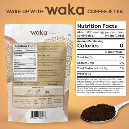 Waka Instant Black Tea Mix, Classic - 100% Tea Leaves, No Additives, Unsweetened Tea Powder for 50 Quarts or 200 Cups – Easy and Quick Hot or Iced Teas (4.5oz)