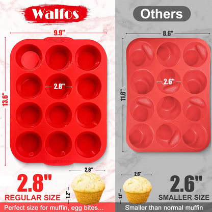 Walfos Silicone Muffin Pan with Metal Frame, 2.8 Inch Regular Size Silicone Cupcake Pan Muffin Tin, Non-Stick 12 Cups Egg Bites Molds for Baking, BPA Free, Dishwasher Safe, 2 Pack