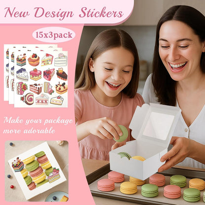 OAMCEG 30 Pack Cookie Boxes with Window 6x6x3 Inches White Bakery Treat Boxes with Stickers & Twine for Pastry, Desserts, Strawberries, Cupcakes, Gift Giving