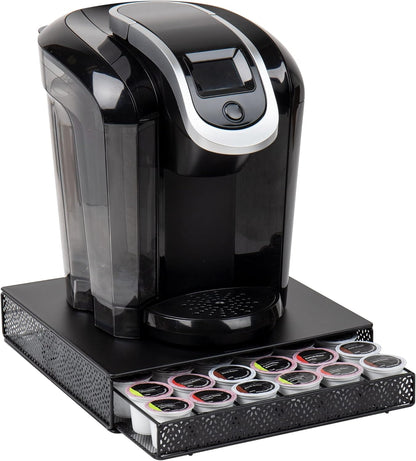 Mind Reader Single Serve Coffee Pod Drawer, 36 Pod Capacity, Countertop Organizer, Metal, 12.75" L x 13" W x 3" H, Black