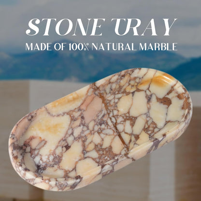 Koville Natural Marble Tray for Decor, Marble Vanity Tray for Perfume, Cosmetics, Jewelry, Stone Decorative Trays for Dresser Organizer, Storage Trays for Home Bathroom Countertop(Calacatta Viola)