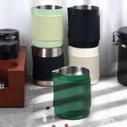 IKAPE Espresso Milk Pitcher, 15.04/450ml Milk Frothing Jug without Handle, Espresso Steaming Pitcher with Sharp Spout for Espresso Barista Tool(silver)