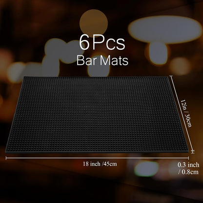 Tioncy 6 Pcs Bar Mat for Countertop 18 x 12 Inch Non Slip Cocktail Rubber Coffee Bar Service Mat for Bartending Hot Dishes Restaurants Barbershop Clippers Hot Pads, Black