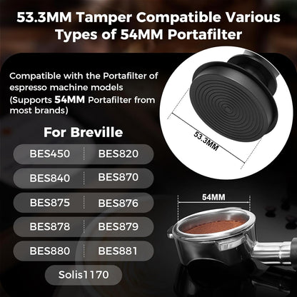 IKAPE 53.3mm Espresso Tamper, Spring-loaded Calibrated Tamper with Titanium Ripple Plating Base, Compatible with 54mm Breville Espresso Bottomless Portafilter
