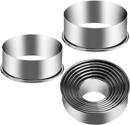 9 Pieces Stainless Steel Cookie Cutter Set Biscuit Plain Edge Round Cutters Metal Ring Baking Molds