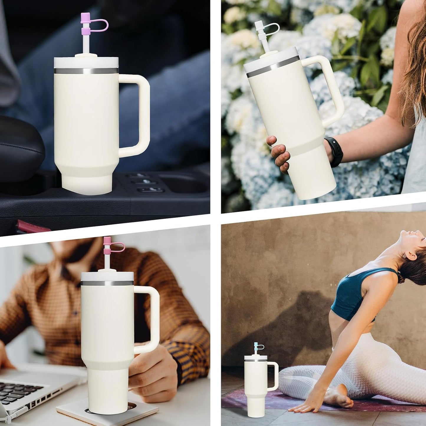 5Pcs Silicone Straw Covers for Stanley, Straw Toppers, Straw Cap for Stanley, Owala, Osse Tumblers (10pcs-Basics-Black)
