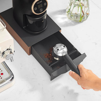 MOJAE Espresso Knock Box Drawer,Stainless Steel Detachable Coffee Ground Knock Container with Removable Knock Bar and Anti-Slip Base, Black