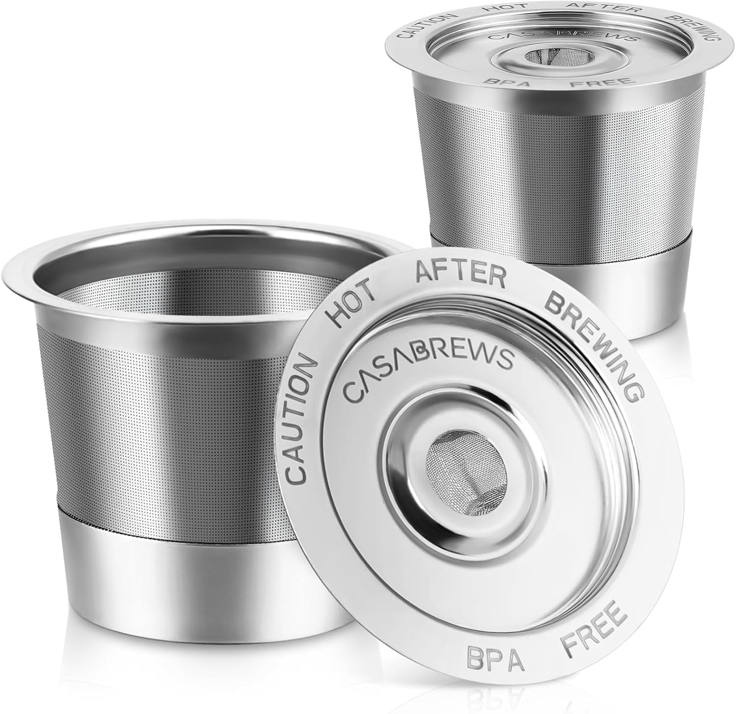 CASABREWS CASKF02 Reusable K Cup Filters, 2 Pack Stainless Steel Refillable Coffee Pods for Keurig 1.0 Brewers, Universal Fit, Eco-Friendly & BPA-Free