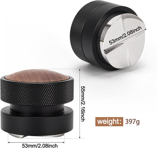 53mm Coffee Distributor and Tamper, Dual Head Espresso Tool with Adjustable Depth - Professional Coffee Leveler and Hand Tamper for 51mm Portafilters, Barista-Grade Espresso Accessory (53mm)