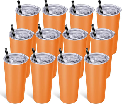 VEGOND 20oz Tumbler Stainless Steel Tumbler with Lid And Straw Vacuum Insulated Double Wall Travel Coffee Mug(orange package 12)