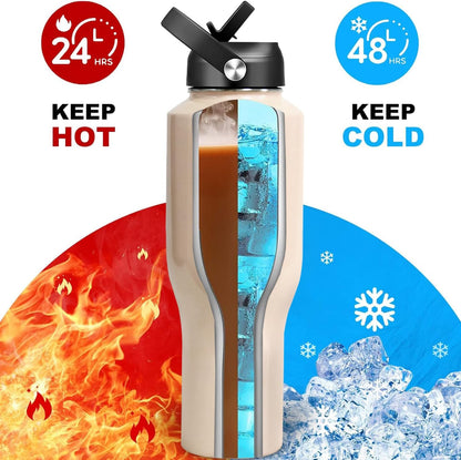 HYDROWION Water Bottle Stainless Steel,Vacuum Insulated Leak Proof Tumbler 32oz with Straw Lid, Spout Lid and Flex Cap(Cold for 48 Hrs, Hot for 24 Hrs), Fit in Any Car Cup Holder, Laser Pink