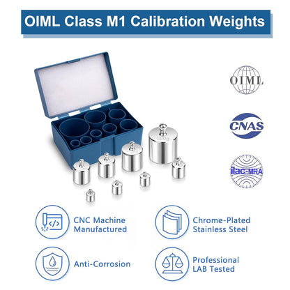 QP Calibration Weights 1000g, 8PCS OIML Class M1 High Precision Scale Calibration Weight Set, 10g 20g 50g 100g 200g 500g Calibration Weight with Tweezers for Digital Scale, Gram Scale, Lab Scale