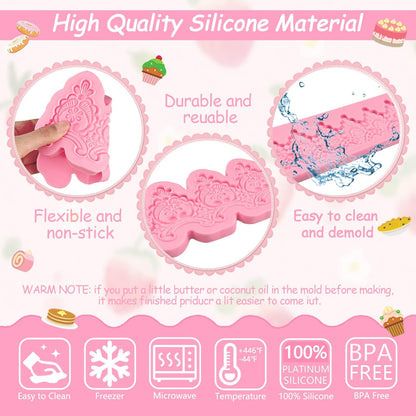 Baroque Embossed Cake Decorating Mold 3pcs, Lace Fondant Silicone Molds for Chocolate Candy Mousse Butter Biscuit Marzipan Sugar Craft Cake Border Cupcake Topper Dessert Display Resin Gypsum Clay