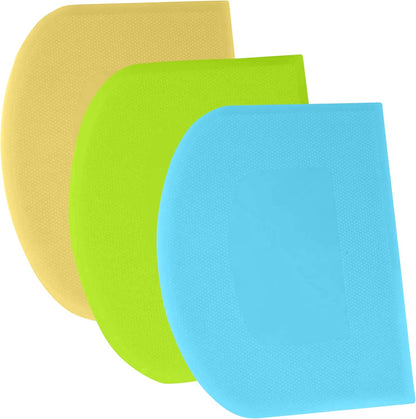 SURDOCA Dough Scraper Bench Scraper - 3P 5.9x4.3" Plastic Flexible Bowl Scraper, Sharp Edge & Angles Cake Scraper. Non-Slip Bakeware Decorating Tools Sculpting & Modeling Tools - Blue+Yellow+Green