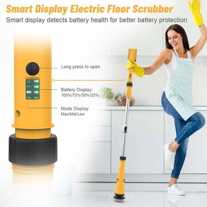 Qimedo Upgrade 1200 RPM Battery Electric Spin Scrubber, Highly Powerful Cordless Cleaning Brush with Smart Display, Electric Tile Floor Scrubber with 8 Brushes, Battery Powered Shower Scrubber
