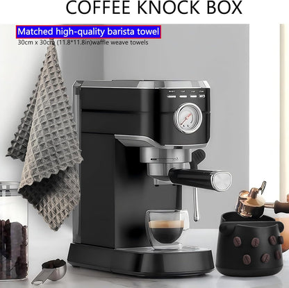 Coffee Knock Box, Espresso Knock Box with Barista Towels, Coffee Grounds Container Disposal,Removable Knock Bar and Non-Slip Base, Espresso Machine Accessories,Black, JDHAVMOS
