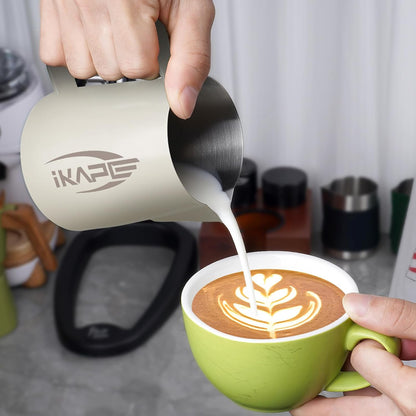 IKAPE Espresso Milk Pitcher, Espresso Steaming Pitcher with Sharp Spout for Espresso Barista Tool, 20.3 oz / 600ml Milk Frothing Jug (White)