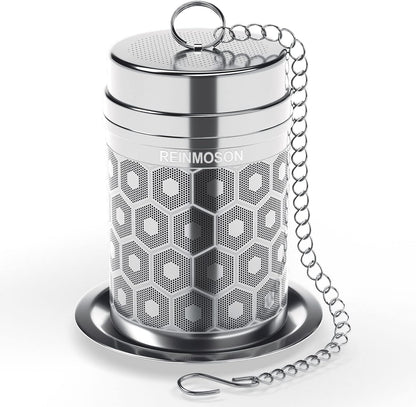 Reinmoson Tea Strainers for Loose Tea, Extra Fine Mesh Tea Infuser, 304 Stainless Steel & Updated Slim Threaded Lid, Loose Leaf Tea Steeper for Black Tea, Rooibos, etc