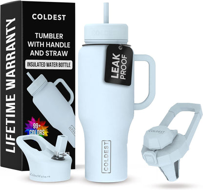 Coldest 40 oz Tumbler with Handle and Straw - 100% Leak Proof Insulated Tumbler with Lid and Straw (3 Lids) - Stainless Steel Tumblers for Women & Men - Cup Holder Friendly Base, 36 oz (Morning Mist)
