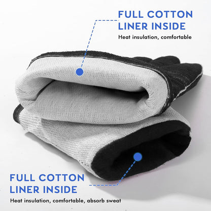 QeeLink Welding Gloves - Heat Resistant Leather and Fireproof Stitching for Fireplace Fire Pit Wood Stove BBQ Gardening Gear