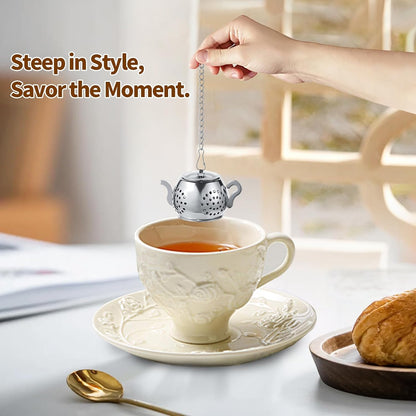 2-Pack Premium Tea Infusers with Spoon – 304 Stainless Steel Loose Leaf Tea Strainer & Steeper – Teapot Design for a Thoughtful Brewing Journey