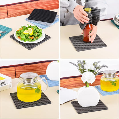 Silicone Trivets Mats, Silicone Hot Pads for Pot Holder, Square Trivets for Hot Dishes, Pots and Pans, Multi Purpose Hot Pads for Kitchen Counter, Non Slip Heat Resistant Mats Set 4 Teal