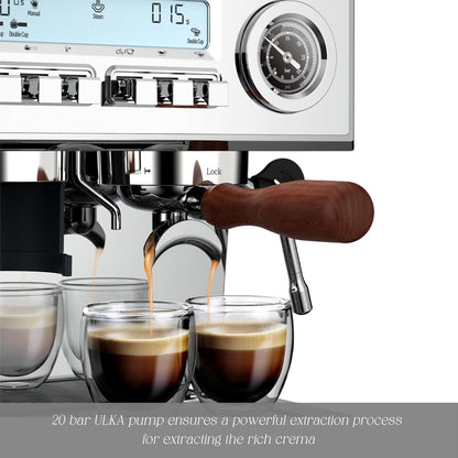 Espresso Machine with Grinder, 58mm Dual-Boiler Semi-Commercia Coffee Maker 20 Bar Professional with Milk Frother Steam Wand for Cappuccino, Barista LCD Display for Home, Stainless Steel
