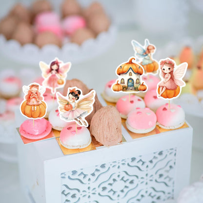 24Pcs Pumpkin Cupcake Toppers Flower Fairy Pumpkin Cupcake Picks Fall Harvest Theme Thanksgiving Baby Shower Party Supplies