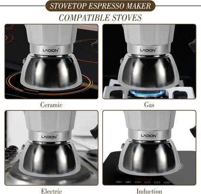 Stovetop Espresso Maker, 3Cup Moka Pot, Espresso Machine Compatible with Induction Cooktops, 150ml Stainless Steel & Aluminum Cuban Coffee Maker for Cafetera Cubana, Silver