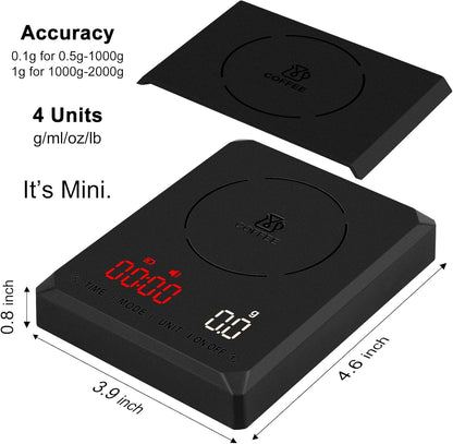 Fuzion Mini Coffee Scale with Timer - Espresso Scale Rechargeable 2kg x 0.1g Accuracy, 3-Mode Timer, LED Display, Digital Coffee Scale for Pour-Over, Espresso, Kitchen Use