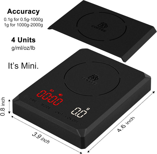 Fuzion Mini Coffee Scale with Timer - Espresso Scale Rechargeable 2kg x 0.1g Accuracy, 3-Mode Timer, LED Display, Digital Coffee Scale for Pour-Over, Espresso, Kitchen Use